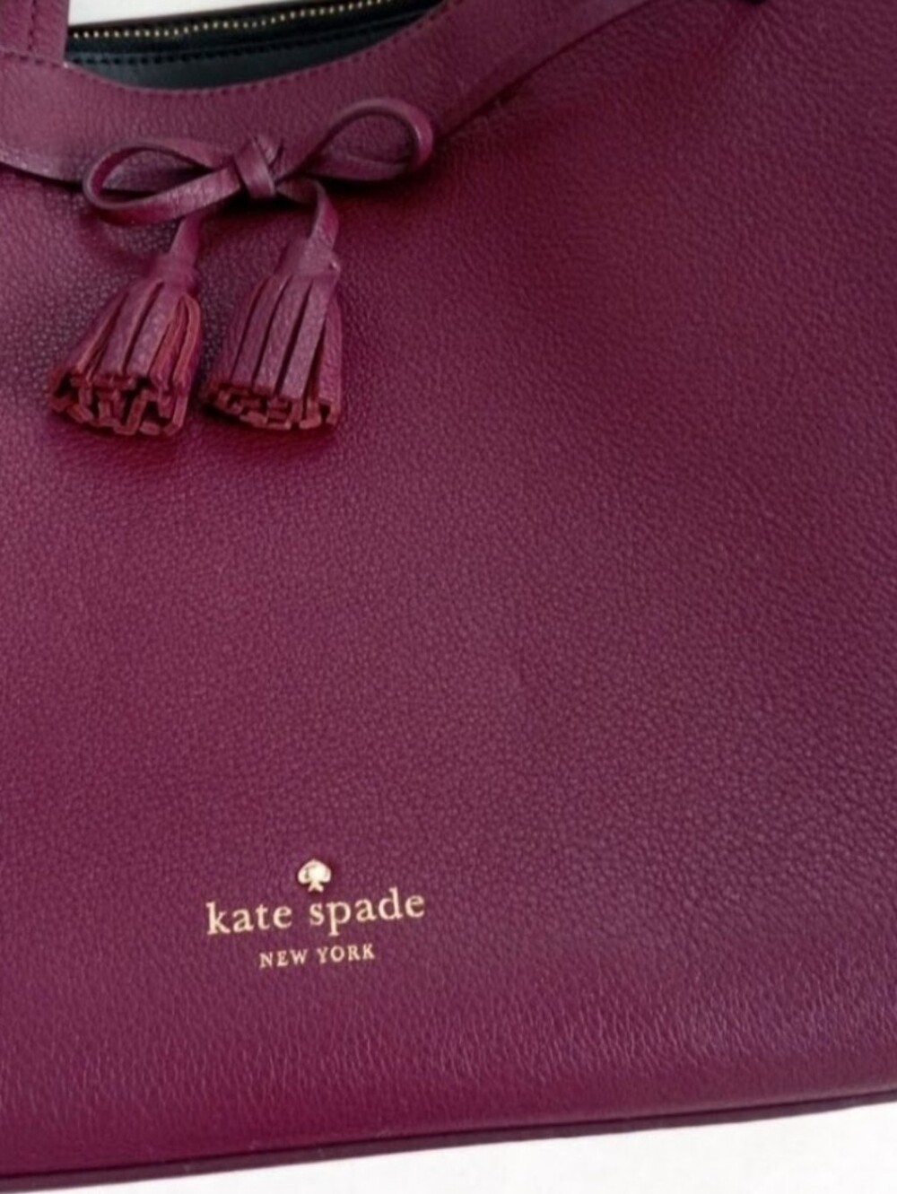 Kate Spade mulberry color pebbled leather tote purse with tassel details - Picture 3 of 11